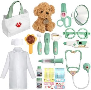 Liberry Doctor Kit for Toddlers 3 4 5 6 Years Old, 26 Pcs Kids Doctor Playset with Dog Toy, Stethoscope and Dress Up Costume, Pretend Play Medical Gift for Boys Girls (Green)