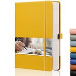 EMSHOI Graph Paper Notebook A5-21.4 x 14.5 cm Hardback Thick Journal with Sticky Notes, 256 Pages, 120gsm Squared Paper, Back Pocket, Vegan Leather Notepad for Graphing - Yellow