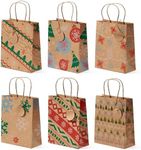 THE TWIDDLERS 24 Kraft Paper Gift Bags with Handle & Labels, 22 cm – Christmas Present Pouches, Gift Packaging – Strong & Reusable