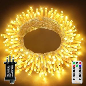 Ollny Christmas Tree Lights, 10m 100 LED Fairy Light Mains Powered, Waterproof Outdoor String Light with Remote/Plug/Modes/Timer, Bright Warm White Lighting Outside Indoor Garden Xmas Decorations