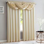 PREMIUS Crushed Satin Rod Pocket Panel and Waterfall Valance with Decorative Fringe Window Treatments, Curtain Set for Your Home, All Sold Separately (Beige, Panel - 52X84 Inches)