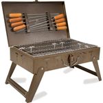 H Hy-Tec (Device) Hybb - Traveler Foldable Charcoal Barbeque Grill With 8 Skewers & Charcoal Tray (Royal Gold), Free Standing