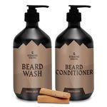 Striking Viking Beard Wash and Conditioner - 10 Fl Oz/Bottle, Sandalwood - Paraben and Sulfate Free Shampoo with Jojoba Oil - Deep Clean Beard Shampoo and Conditioner for All Facial Hair Types