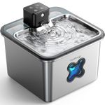 Cat Water Fountain for Drinking Heavy Duty Stainless Steel, Transparent Filter Window, FEELNEEDY 3.2L/112oz Wireless Fountain, Battery Operated Pet Water Fountain, Motion Sensor, for Cats & Dogs