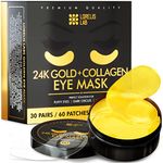 24k Gold Eye Masks for Puffy Eyes and Dark Circles - Anti-Aging, Moisturizing Effect - Under Eye Patches with Collagen, Hyaluronic Acid for Eye Bags, Fine Lines, Wrinkles