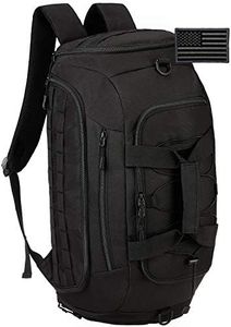 Protector Plus Tactical Duffle Bag Men Sports Gym Backpack Military MOLLE Luggage (Rain Cover & Patch Included), Black, 45L, Rucksack Backpacks