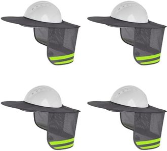 4 Pack Hard Hat Sun Shade - Full Brim Mesh Hard Hat Sun Shield Neck Sunshade with Reflective Strip Hard Hat Sun Visor for Hard Hat Accessories (Gray)