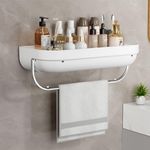 KREPS Plastic Bathroom Shelf Organizer,Self Adhesive No Drill Shower Shelf Easy Installation, Wall Mounted Shelf, With Towel Napkin Holder With Hook For Bathroom And Kitchen (Flat, White)