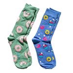 THELA GAADI Men's and Women's Combed Cotton Crew Length Socks - Printed Donuts Unisex Socks, Odour Free, Breathable (Multicolour,Pack of 2)