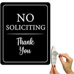 All Hung Up 4" x 5" No Soliciting Sign for House, 3M Self-Adhesive for Door,Window,Wall, Durable Quality Finished Aluminum Metal Surface, Home,Business,Office, Thank You, Black Rectangle