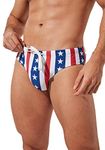 PINKY SENSON Men's American Flag Patriotic Swimwear Fourth of July Stars & Stripes Swim Briefs, Blue/Red/White, Large