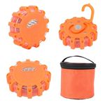 Geevorks 3 Pack LED Road Flares Emergency Lights, Roadside Emergency Disc Beacon Kit with Magnetic Base and Hook, 9 Flash Modes for Car Truck RV Boat