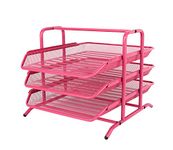 EasyPAG 3 Tier A4 Mesh in Tray Office Desk Tidy File Holder Document Storage Letter Paper Organiser,Pink