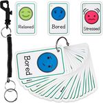 Needs My Communication Cards, 24 Pieces Feelings and Emotions Flash Card, Feeling Face Card with Spring Rope Lanyard for Men Women Teens Education Party Supplies (Cute Style)