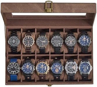 SONGMICS Watch Box, 12-Slot Watch Case Organizer with Large Glass Lid, Removable Pillows, Gift for Loved Ones, Coffee Brown Synthetic Leather, Coffee Brown Lining UJWB120KQ01S