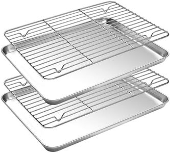 Quarter Sheet Pan with Wire Rack Set [2 Baking Sheets + 2 Cooling Racks], CEKEE Stainless Steel Cookie Sheets for Baking with Baking Rack, Nonstick Heavy Duty & Dishwasher Safe, Size 12 x 10 x 1 Inch