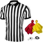 FitsT4 Men’s Referee Shirt 4PCS Official Umpire Jersey with Yellow Red Penalty Flag Whistle Black & White Stripe