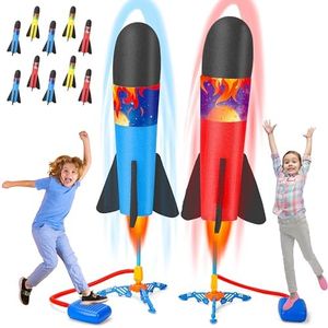 Funwee 2 Pack Toy Rocket Launcher for Kids,Flying Foam Rocket & Jump Air Launching Pad, Fun Outdoor Outside Activitie Sport Game Birthday Gift Idea for Kids Boys Girls Toddler Age 3+ Years