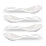 CHILDIKE Porcelain Soup Spoons Set of 4, Ceramic Chinese Soup Spoons 6.6 Inch, Asian Soup Spoons, Japanese Ramen Spoons, White