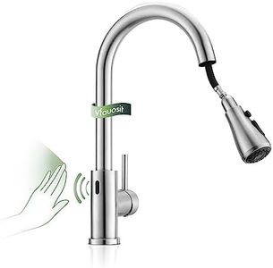 Touchless Kitchen Faucet, VFAUOSIT Kitchen Sink Faucet with Pull Down Sprayer Brushed Nickel Motion Sensor Smart Hands-Free, Stainless Steel Single Hole Faucet for Bar Laundry RV Utility Sink