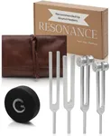 Resonance Tuning Forks for Healing Set - Weighted & Unweighted Tuning Fork Set Including 128Hz, 136Hz, 256Hz, 384Hz & Hockey Puck Activator - Chakra Sound Therapy Instruments in a Vegan Leather Pouch