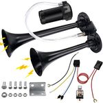 12V 150db Air Horn Kit for Truck Car, Super Loud Train Truck, Dual Trumpet Horns with Compressor Any Vehicles Trucks Motorcycle Pickup Trains Cars Boats (Black)