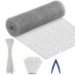 Chicken Wire 40cm x 10m, Galvanised Hexagonal Floristry Chicken Wire Mesh Roll Garden Mesh Fencing Hot-Dipped Wire Poultry Netting with Cutting Plier Gloves & 50Pcs Cable Ties