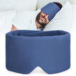 FRESHME Pure Handmade Cotton Sleep Mask - Blackout Eye Mask for Sleeping with Adjustable Velcro Soft and Comfortable Eye Blinder Shade for Men Women Eye Cover Blindfold Travel Office Nap Airplane Blue