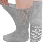 LOFIR Diabetic Socks for Men Women: Soft Extra Wide Top Sock Ladies Non Elastic Loose Gentle Grip Cotton Non Slip Socks for Swollen Feet Grey 12-14 3 Pairs