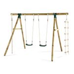 Plum Gibbon Wooden Garden Double Swing, Climbing Rope & Ladder Set