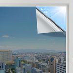 rabbitgoo Heat Reflective Window Film Privacy Film for Glass Windows, One Way Mirror Tint Sticker Sun Blocker, UV Glass Sticker Mirror Heat Reflector Thermal Solar Vinyl Silver 115x200cm