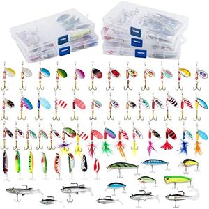 Dr.Fish 60 Pieces Fishing Lures Kit, 5 Tackle Box with Tackle Included, Fishing Spinner Lure Set Rooster Tail Lures Kits Trout Lures Freshwater Crappie Bass Walleye Bait Assorted