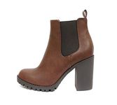 Soda Glove - Ankle Boot w/Lug Sole Elastic Gore and Chunky Heel, Brown (Pu), 8 UK