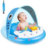 Baby Swimming Float, Inflatable Baby Float with UPF50+ Sun Protection Canopy & Toy Play Console, Infant Inflatable Seat Swimming Adjustable Safety Seat, Toddler Pool Foat Ring for Newborn 6-36 Months