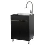 Presenza W24.1 in. X D21.3 in. X H33.8 in. Large Stainless Steel Utility Sink with Pull-Down Faucet and Storage Cabinet in Matte Black