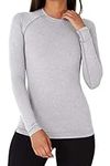 TCA Womens Thermal Tops Long Sleeve Compression Base Layer Running Gym Skiing Top - Marl Grey, XXL