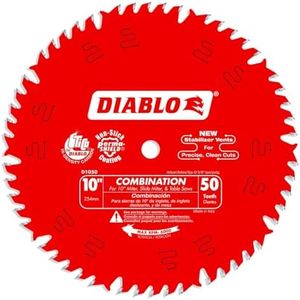 Diablo Combination Saw Blade for Wood - 10" Diameter, 50 ATB Teeth, 5/8" Arbor, .098" Kerf, 15° Hook Angle, .071" Plate, 6000 Max RPM - D1050X