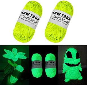AUAUY Filato Glow in The Dark, 2 Rotoli di Filato Luminoso per Uncinetto, Forniture per Cucito da 55 Metri per Arti Fai da Te, Artigianato Maglieria, Uncinetto e Articoli per Feste Fai da Te (Giallo)
