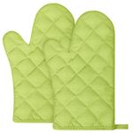 AUAUY 1 Pair Oven Mitts, Cotton Heat Resistant BBQ Gloves-Oven Mitts with Infill Cotton Non-Slip Cooking Gloves for BBQ Kitchen Baking Cooking - Grass Green