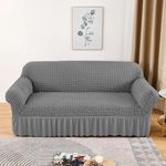 Lukzer 320 GSM Ash Grey 2 Seater Turkish Sofa Cover Universal Couch Protector Bubble Fabric with Frill Universal Big Elasticity Furniture Slipcover (130-160cm/SC-099-02)