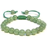 P&R:UK Green Aventurine Crystal Bracelet – Gemstone Bead Bracelet with Adjustable Macrame String – Chic Gemstone Bracelet for Men and Women – 8mm Round Healing Crystal Bead Bracelets