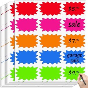 300 Pcs Removable Garage Sale Stickers, Burst Star Adhesive Yard Sale Price Stickers with Space to Write Pricing (2"x3"), Price Tag Rummage Sale Labels for Retail and Market