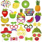 Zyozique 30 Pieces Frutti Photo Booth Props, Frutti Selfie Props Include Watermelon, Strawberry Grape Photo Props for Fruit Party Hawaiian Tropical Party Tutti Frutti Themed Birthday Party Supplies