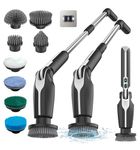 Leebein Electric Spin Scrubber, 2024 New Electric Scrubber with 4 Adjustable Angles and 8 Brush Heads, Shower Scrubber with Long Handle & Remote Control, Cleaning Brush for Bathroom, Tub, Floor(Black)