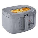 Crystals Electric 2.5L Deep Fryer, Deep Fat Fryer Countertop with Non-Stick Coating, Non-Stick Frying Pan Internal Mesh Basket with Safety Handle + Viewing Window - 1800 Watts (Grey)