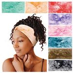 Tobeffect Headbands for Women Non Slip Turban Headband Boho Wide Head Band Womens Hair Wraps Accessories for Teen Girls 8 Pack Solid Colors (Tie Dye Grace)