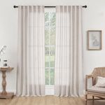 Belinna 108 Inch Linen Curtains Semi Sheer Light Filtering Curtains, Back Tab Sheer Curtains 108 Inches Long, Rod Pocket Semi Transparent Privacy Window Curtain Drapes Rustic Home Decor