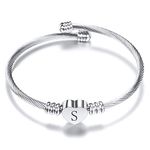 Luluadorn Women Heart S Initial Letter Charm Cuff Bracelets Expandable Stainless Steel Alphabet Name Bangle Bracelets Birthday Gifts