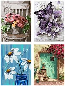 Paint by Numbers for Adults Beginner, 4 Pack DIY Adult Paint by Number Kits On Canvas Butterfly Flowers Acrylic Paint, Drawing Paintwork with Paintbrushes Oil Painting Home Decor(11.8x15.8inch)