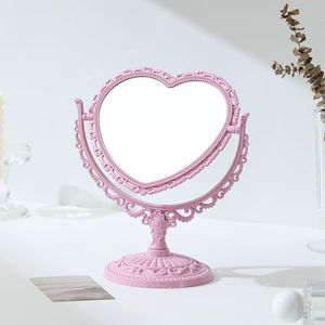 XPXKJ Espejo en Forma de corazón de 7 Pulgadas, Espejo de tocador de Mesa, Espejo de Belleza con Aumento 3X, Espejo Vintage, Espejo de baño, Dormitorio, tocador (Forma de corazón Rosa)